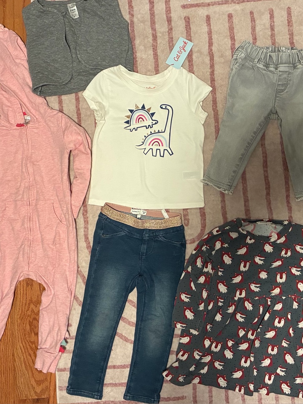 Girls Clothing Bundle – Pink Hoodie, Graphic Tee, Jeans & Patterned Dress